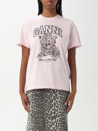 Ganni Leopard Print Relaxed Jersey T-shirt In Rosa