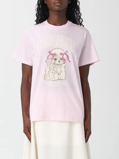 Ganni Graphic Print Crew Neck Short Sleeve Top In Multi