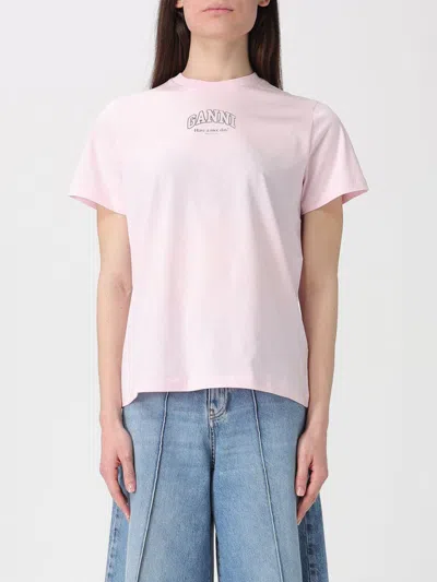 Ganni Brunello Cucinelli Crew-neck Cotton Jersey T-shirt With Printed Logo In Pink