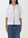 Ganni White Broderie Anglaise Tie Blouse In White