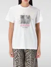 Ganni White Crewneck T-shirt With Logo Print On The Front In Cotton Woman In Weiss