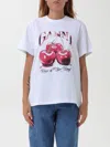 Ganni White T-shirt With Cherry Print And Logo Lettering On The Front In Cotton Woman In Weiss