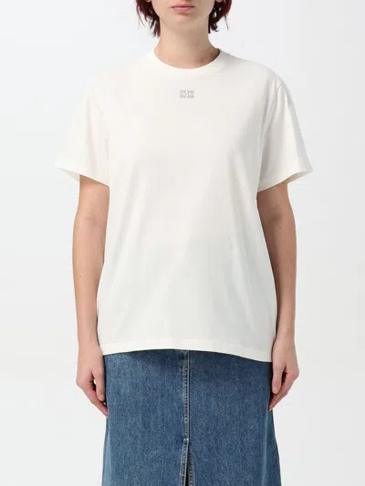 Ganni Rhinestone Logo Embroidery T-shirt In White