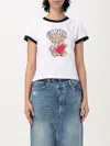 Ganni White Crewneck T-shirt With Logo Print On The Front In Weiss