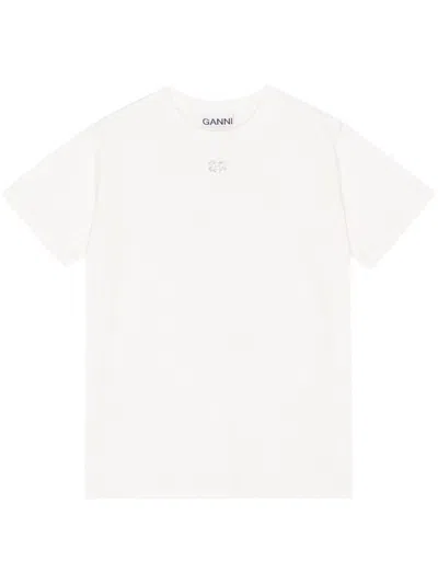 Ganni Logo-embellished Cotton T-shirt In Bianco