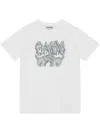 GANNI COTTON T-SHIRT WITH LOGO AND CATS PRINT