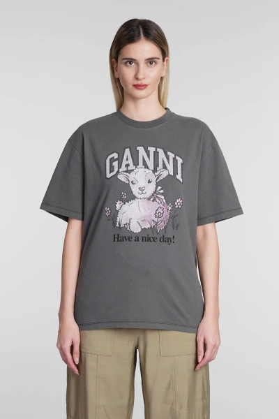 Ganni T-shirt In Grey Cotton