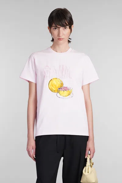 GANNI T-SHIRT IN ROSE-PINK COTTON