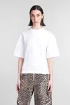 Ganni White Crewneck T-shirt With Front Embellishments And Rear Bow Closure In Cotton Woman In White