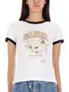 Ganni Kitty Organic Cotton T-shirt In White