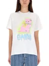 Ganni Neon Kitty Bright White T-shirt In White