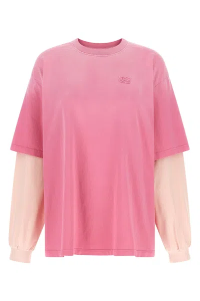 Ganni T-shirt Manica Double Layer In Pink