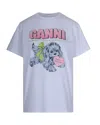 Ganni Graphic Print Crew Neck Short Sleeve Top In Blue