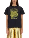 Ganni Basic Jersey Owls Relaxed T-shirt T-shirts Black In Charcoal