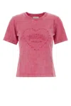 Ganni Cotton T-shirt Featuring Heart Embroidery In Pink