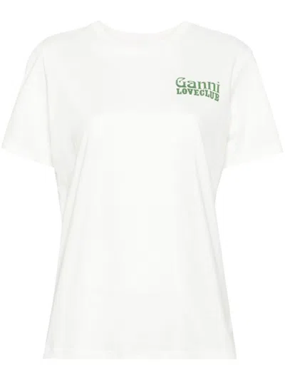 Ganni T-shirt Stampa Logo In Bianco Chiari E Naturali