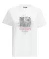 Ganni White Crewneck T-shirt With Logo Print On The Front In Cotton Woman In White