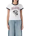 Ganni White T-shirt With Lettering Logo And Front And Back Print In Cotton Woman In White