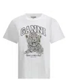 Ganni White T-shirt With Print And Logo Lettering On The Front In Cotton Woman In White