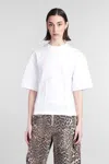Ganni White Crewneck T-shirt With Front Embellishments And Rear Bow Closure In Cotton Woman In White