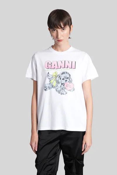 Ganni Women Puppy Print And Logo T-shirt In White