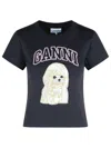 Ganni T Shirt With Black Cotton Poodle Graphic In Black