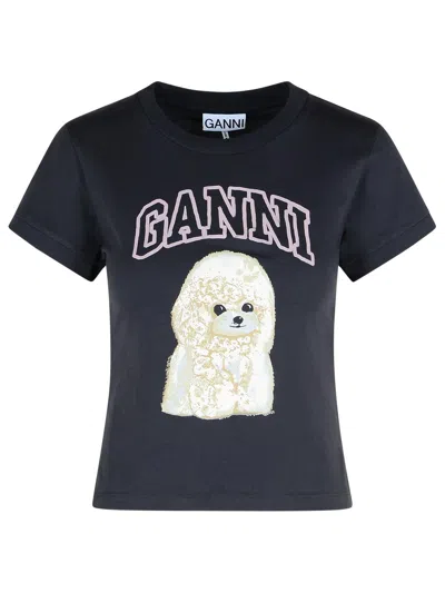 Ganni T Shirt With Black Cotton Poodle Graphic