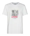 Ganni Printed Cotton T-shirt In White