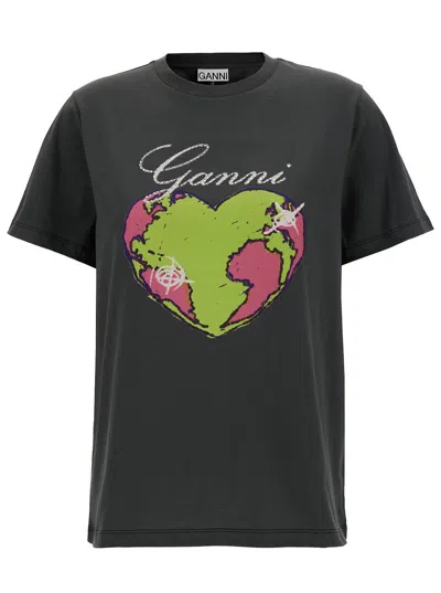 Ganni T-shirt With Logo In Volcanash