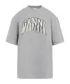 Ganni Oversize Fringe Accent Organic Cotton Graphic T-shirt In Grey