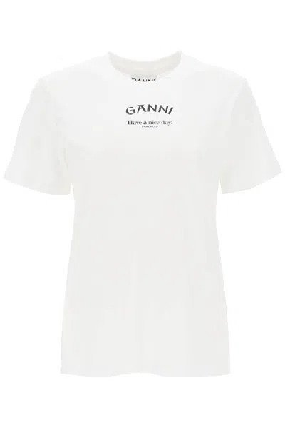 Ganni T-shirt With Logo Print In White