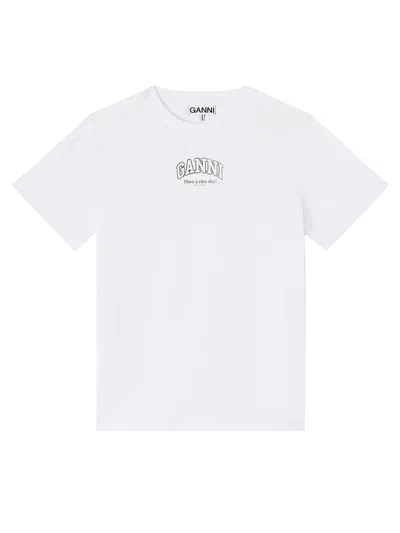 Ganni Logo Crew Neck Relaxed Fit T Shirt In White