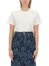 Ganni T-shirt With Frayed Embroidery In White