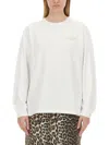 Ganni Future Heavy Jersey Palm Long Sleeve Tee Bright White In White