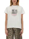 Ganni White Crewneck T-shirt With Logo Print On The Front In Cotton Woman In White