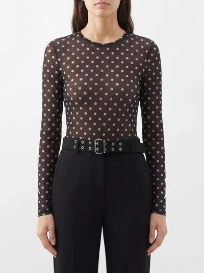 Ganni Sheer Polka Dot Long Sleeve Crew Sweater In Multi
