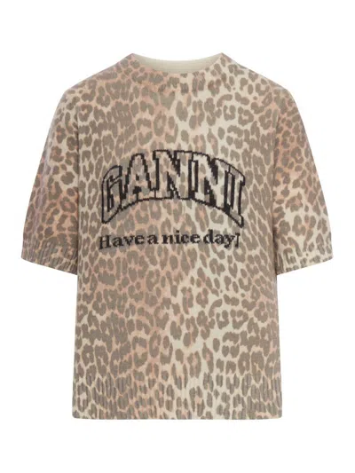 Ganni Leopard Recycled Wool Blend Sweater