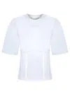 Ganni White Crewneck T-shirt With Front Embellishments And Rear Bow Closure In Cotton Woman In White