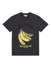 Ganni Crew-neck Cotton T-shirt With Banana Print In Black