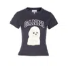 Ganni T Shirt With Black Cotton Poodle Graphic In Blue