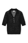 Ganni Sheer Open-knit Top In Nero Neri E Grigi