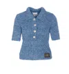 Ganni Hand-knit Denim Polo Top In Blue