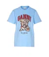 Ganni Cotton Jersey T-shirt With Tiger Print In Blue