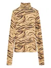 Ganni Tiger Print Long Sleeve Turtleneck Knitwear In Brown