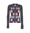 Ganni Argyle Wool Polo Sweater In Gold