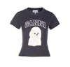 Ganni Women Black T-shirt With Round Neck And Maxi Logo On The Front In Cotton Woman In Gray