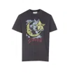 Ganni Blue Crewneck T-shirt With Maxi Logo Print On The Front In Cotton Man In Grey