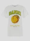 Ganni Peach Crew Neck Graphic Print T-shirt In White
