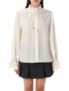 Ganni Shirt With Bow In White