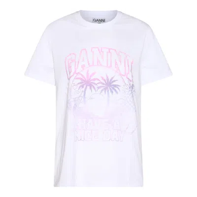 Ganni White Basic Cocktail Cotton Jersey T-shirt In Weiss